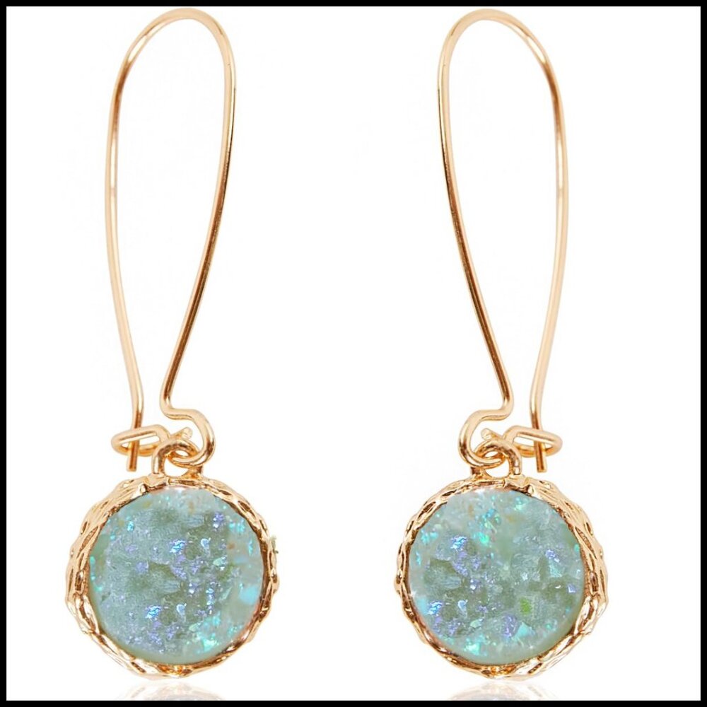 Simulated Druzy Threader Drop Earrings Trendy Boh… - image 1
